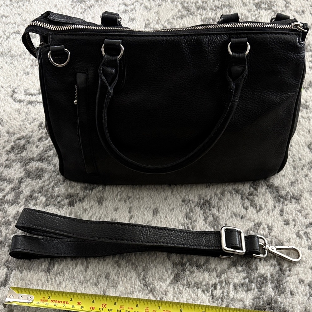Roots Black Pebbled Leather Tote Bag with Removable Strap